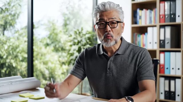 Architect Explaining Plans, Discussing Design, Office Setting.