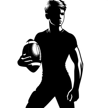Black and White Vector Silhouette of a Boy Carrying a Football
