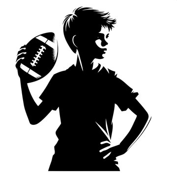 Black and White Vector Silhouette of a Boy Carrying a Football