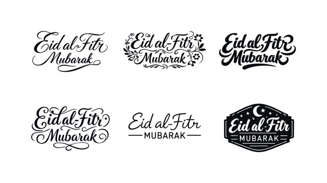 Eid al-Fitr Mubarak. Set lettering. harmonious lettering variations of the same emblematic concept, each with different artistic