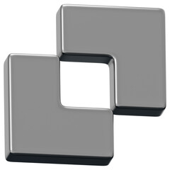 3D Chrome Hollow Corner Square Minimal Abstract Shape