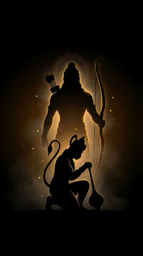 Lord Hanuman Kneeling Before Lord Rama in Divine Golden Light, Hanuman Jayanti and Ram Navami Spiritual Hindu Art
