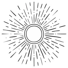 Fototapeta premium Hand drawn sunburst illustration with radial lines and a central circle element.