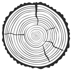 Fototapeta premium Vector icon of a tree trunk cross section with annual growth rings and cracks