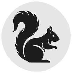 Obraz premium Silhouette illustration of a squirrel inside a gray circle.