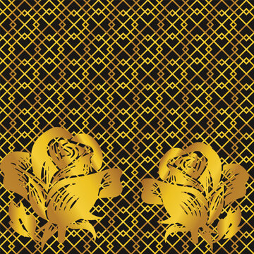 Elegant Golden Roses with Art Decorative Geometric Background