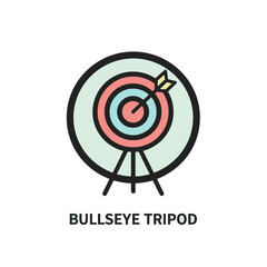 Target with an arrow hitting the center on a stand in a simple graphic illustration style