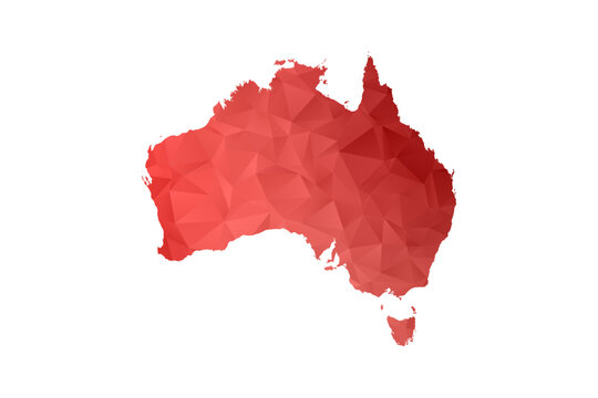 Australia Map - Polygon Style Vector Illustration in Red Gradient, Low Poly Geometric Design, Isolated on White Background, Perfect for Infographics, Reports, and Educational Materials.
