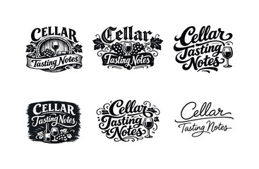 Fototapeta premium Vintage cellar tasting notes lettering. Set lettering. harmonious lettering variations of the same emblematic concept, each with different
