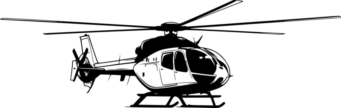 helicopter silhouette line art vector illustration with a white background
