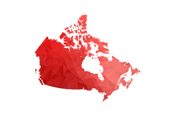 Fototapeta premium Canada Map - Polygon Style Vector Illustration in Red Gradient, Low Poly Geometric Design, Isolated on White Background, Perfect for Infographics, Reports, and Educational Materials.