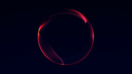 Glowing red energy sphere ring on dark background with smooth digital light waves and futuristic plasma glow. Abstract sci fi circle, minimal neon orb with dynamic luminous flow and deep contrast. © Vooper