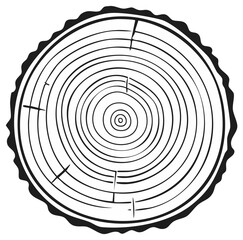 Fototapeta premium Black and white tree trunk cross section with detailed annual growth rings vector illustration