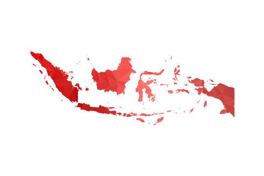 Indonesia Map - Polygon Style Vector Illustration in Red Gradient, Low Poly Geometric Design, Isolated on White Background, Perfect for Infographics, Reports, and Educational Materials.