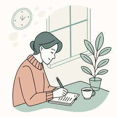 Person journaling for mental wellness, self-reflection, and mindfulness.