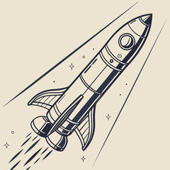 Rocket with Fins - Simple Outline Graphic