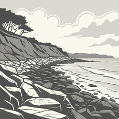 Uneven Rocky Shoreline Outline - Coastal Landscape Art