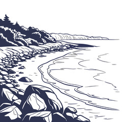 Gentle Waves on Rocky Shoreline - Clean Coastal Scene Vector