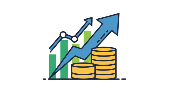 Coins with growing graph chart.