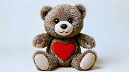 Obraz premium Cuddly Brown Teddy Bear with Red Heart Plush Toy