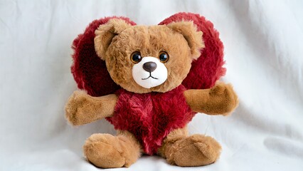 Cinnamon Hug: Heart-Shaped Teddy Bear Plush with Soft Fur