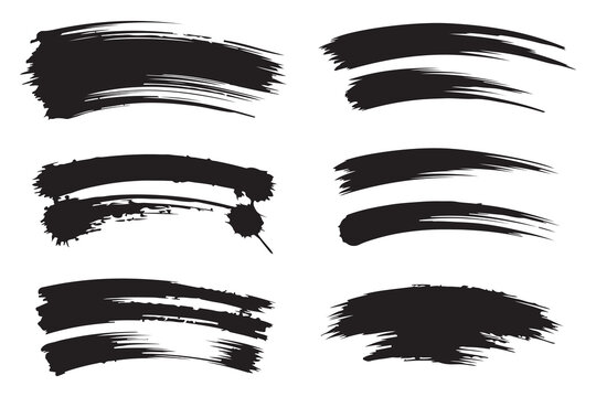 Curved black paint strokes and artistic brush lines for elegant borders and decorative design flourishes