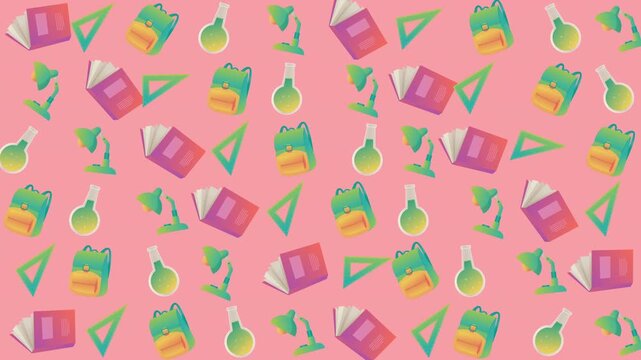 Ideal for schoolrelated designs, this vibrant pink background features a mix of colorful school supply clip art graphics. Perfect for educational projects.