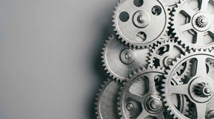 Metallic Gears Interlocking in a Dynamic Arrangement on a Gradient Background