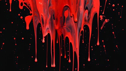 Crimson Flow: Abstract Dripping Paint Art on Black Canvas