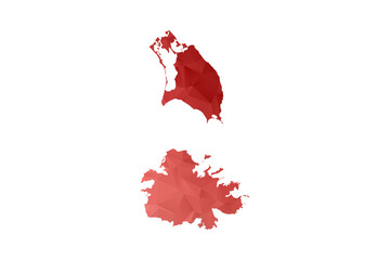 Antigua and Barbuda Map - Polygon Style Vector Illustration in Red Gradient, Low Poly Geometric Design, Isolated on White Background, Perfect for Infographics, Reports, and Educational Materials.
