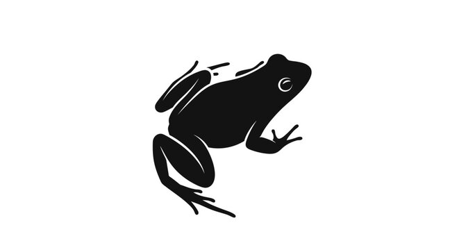 Black silhouette of a frog jumping.