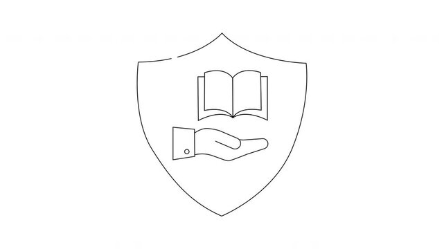 Protecting Knowledge - Shield Icon with Hand and Book.