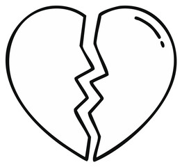 Broken Heart Illustration. Symbol of breakup, sadness, or lost love in bold outline.