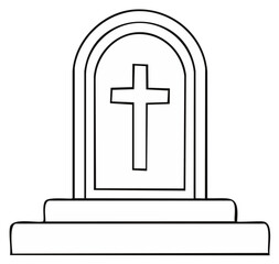 Obraz premium Single line drawing of Grave stone with cross. Funeral Grave Marker with religious symbol