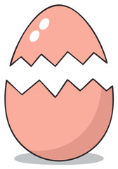 Obraz premium Pink cracked eggshell illustration showing jagged break and two empty halves