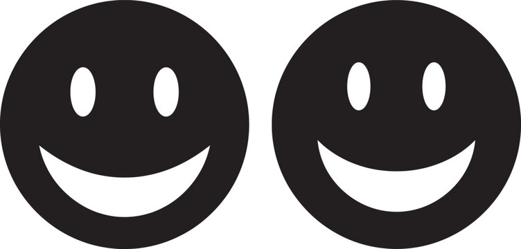 Two black and white smiley face icons with simple, happy expressions.