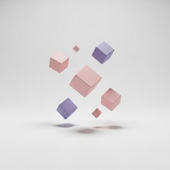 Obraz premium Floating pastel cubes casting soft shadows, simple abstract composition