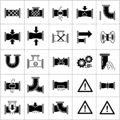 Fototapeta premium Black and white industrial pipe icons.