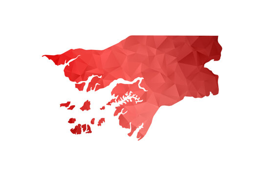 Guinea-Bissau Map - Polygon Style Vector Illustration in Red Gradient, Low Poly Geometric Design, Isolated on White Background, Perfect for Infographics, Reports, and Educational Materials.