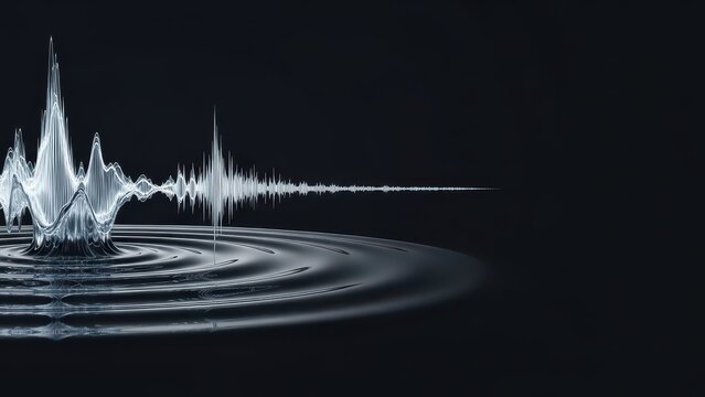 Abstract sound wave visualization with ripples on water symbolizing audio frequency and vibration for technology science and data analysis concepts