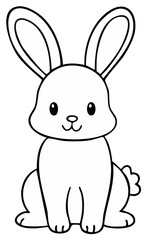 Fototapeta premium Simple Outline of a Cute Sitting Bunny Rabbit with Big Ears and a Fluffy Tail