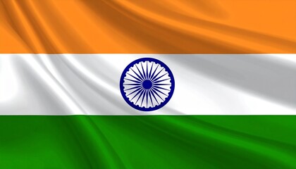 Indian national flag with saffron, white, and green stripes and Ashoka Chakra in center