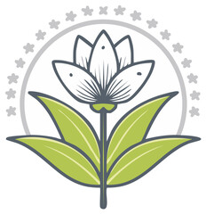 Obraz premium Floral Emblem Design Illustration White Flower Green Leaves Star Border Creative Decoration