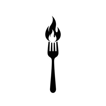 Black fork with flame on top.