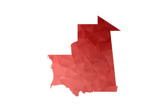 Mauritania Map - Polygon Style Vector Illustration in Red Gradient, Low Poly Geometric Design, Isolated on White Background, Perfect for Infographics, Reports, and Educational Materials.