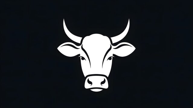 Modern minimalist white cow head design on a dark background, showcasing a powerful and iconic bull or cattle symbol perfect for branding and agricultural themes