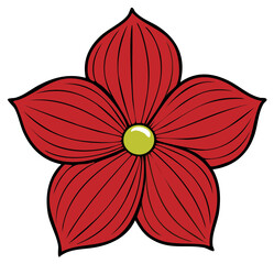 Fototapeta premium Vibrant Red Five Petal Flower with Green Center Illustration