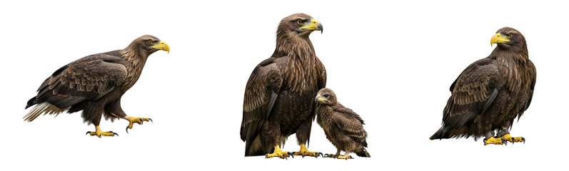 Obraz premium A family of eagles standing together on a transparent background