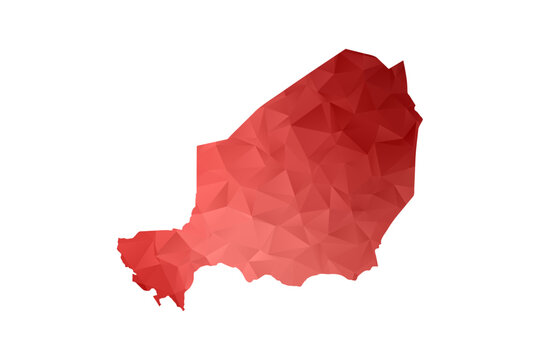 Niger Map - Polygon Style Vector Illustration in Red Gradient, Low Poly Geometric Design, Isolated on White Background, Perfect for Infographics, Reports, and Educational Materials.