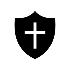 Fototapeta premium Black shield with white cross symbol.